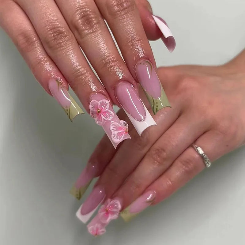 24 pièces faux ongles imprimé carré