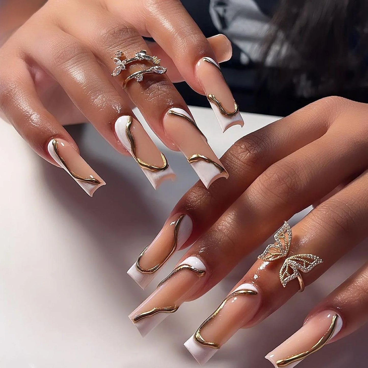 24 pièces faux ongles imprimé carré