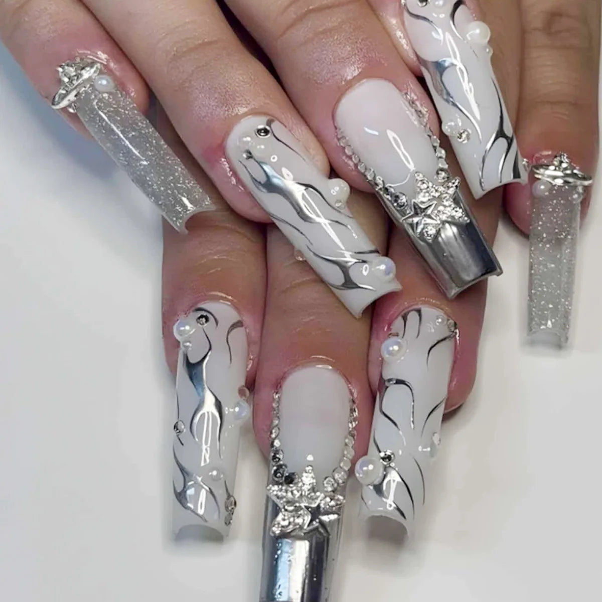 24 pièces faux ongles imprimé carré