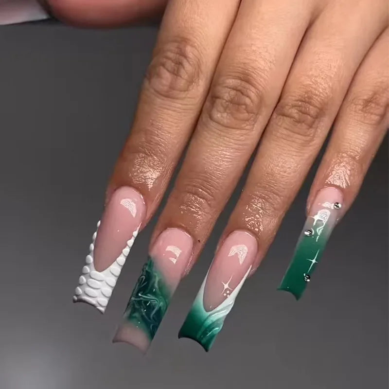 24 pièces faux ongles imprimé carré