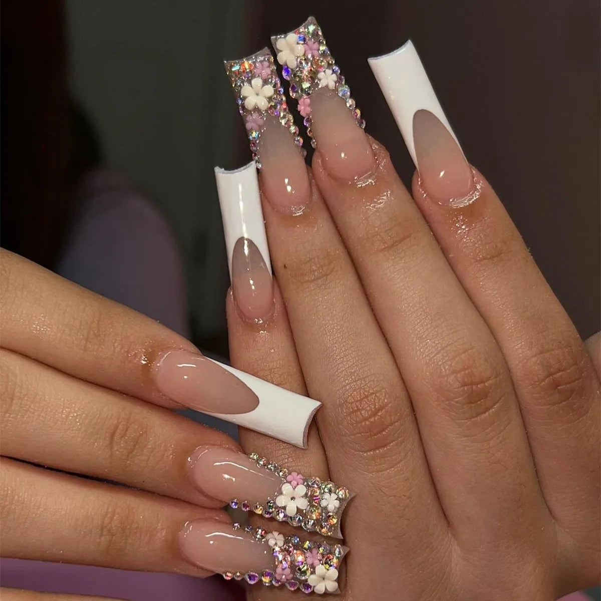 24 pièces faux ongles imprimé carré