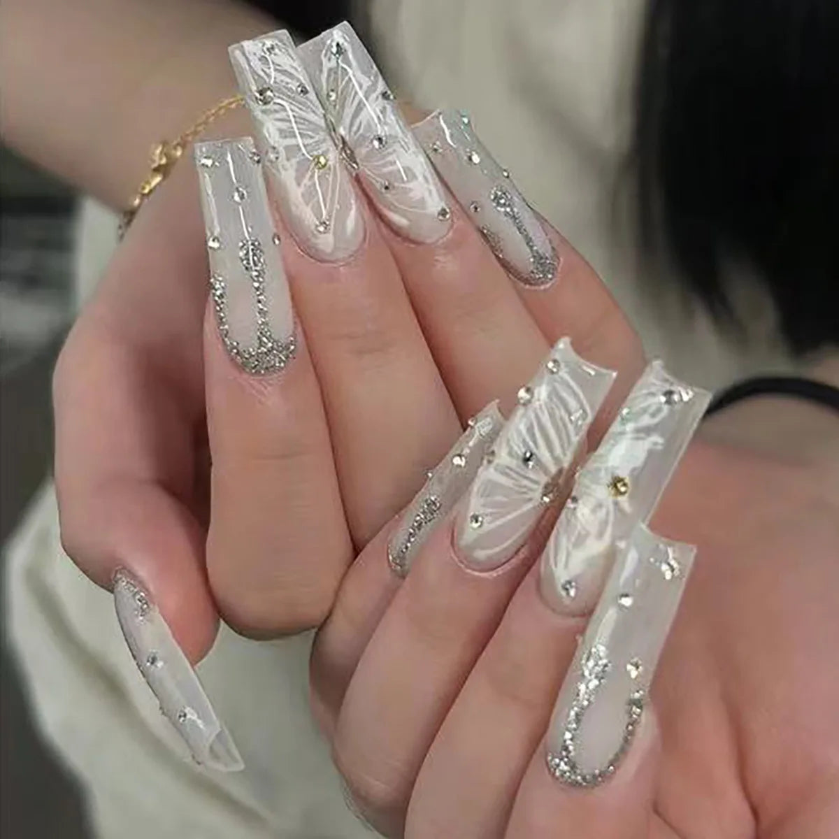 24 pièces faux ongles imprimé carré