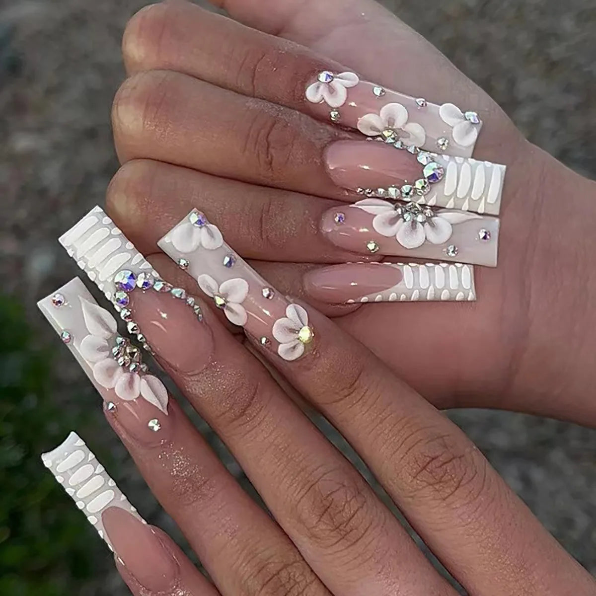 24 pièces faux ongles imprimé carré