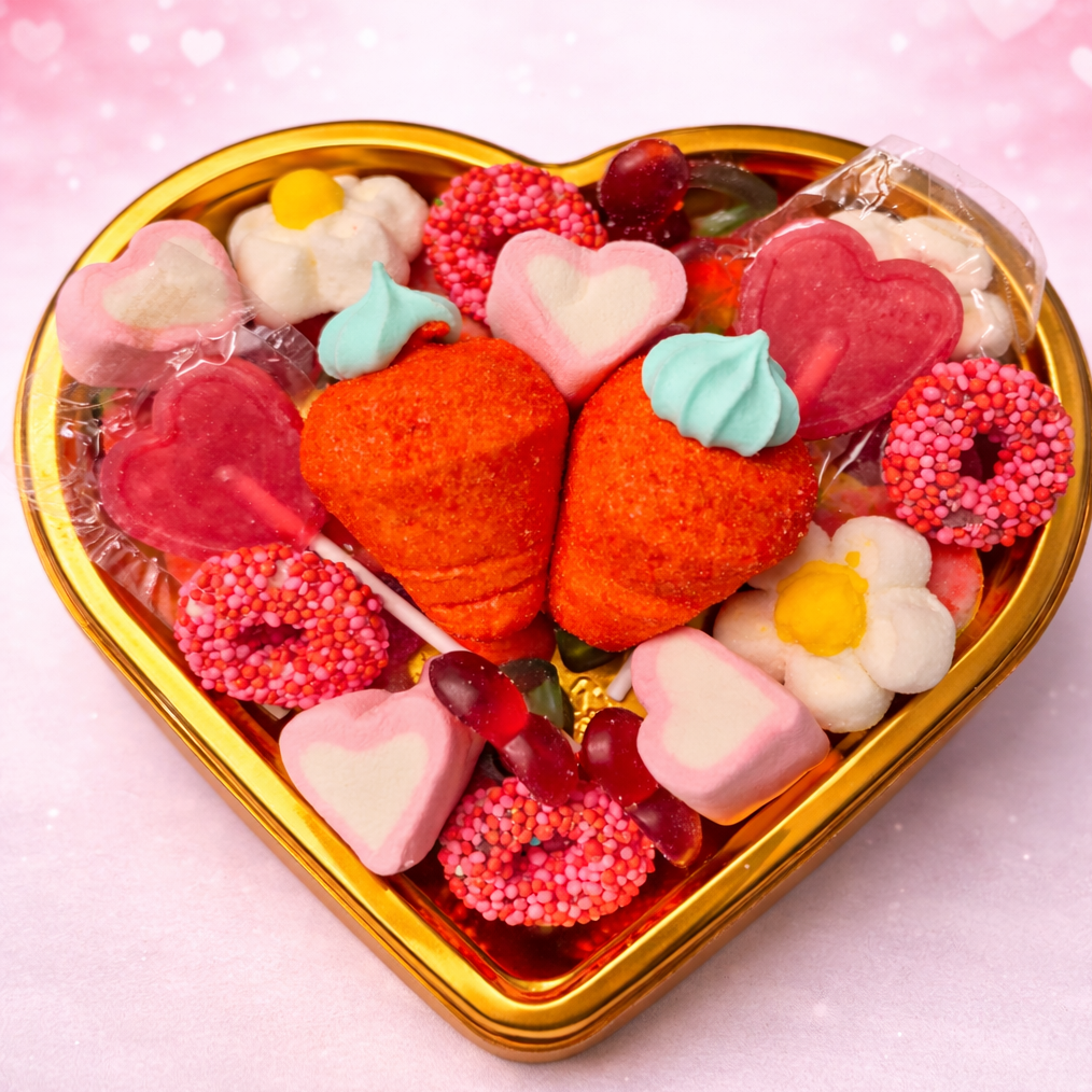 Boîte en forme de cœur remplie de bonbons tendres pour la Saint-Valentin