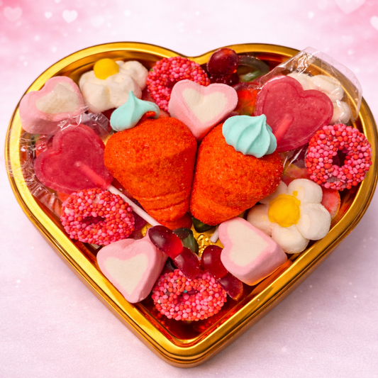 Boîte en forme de cœur remplie de bonbons tendres pour la Saint-Valentin