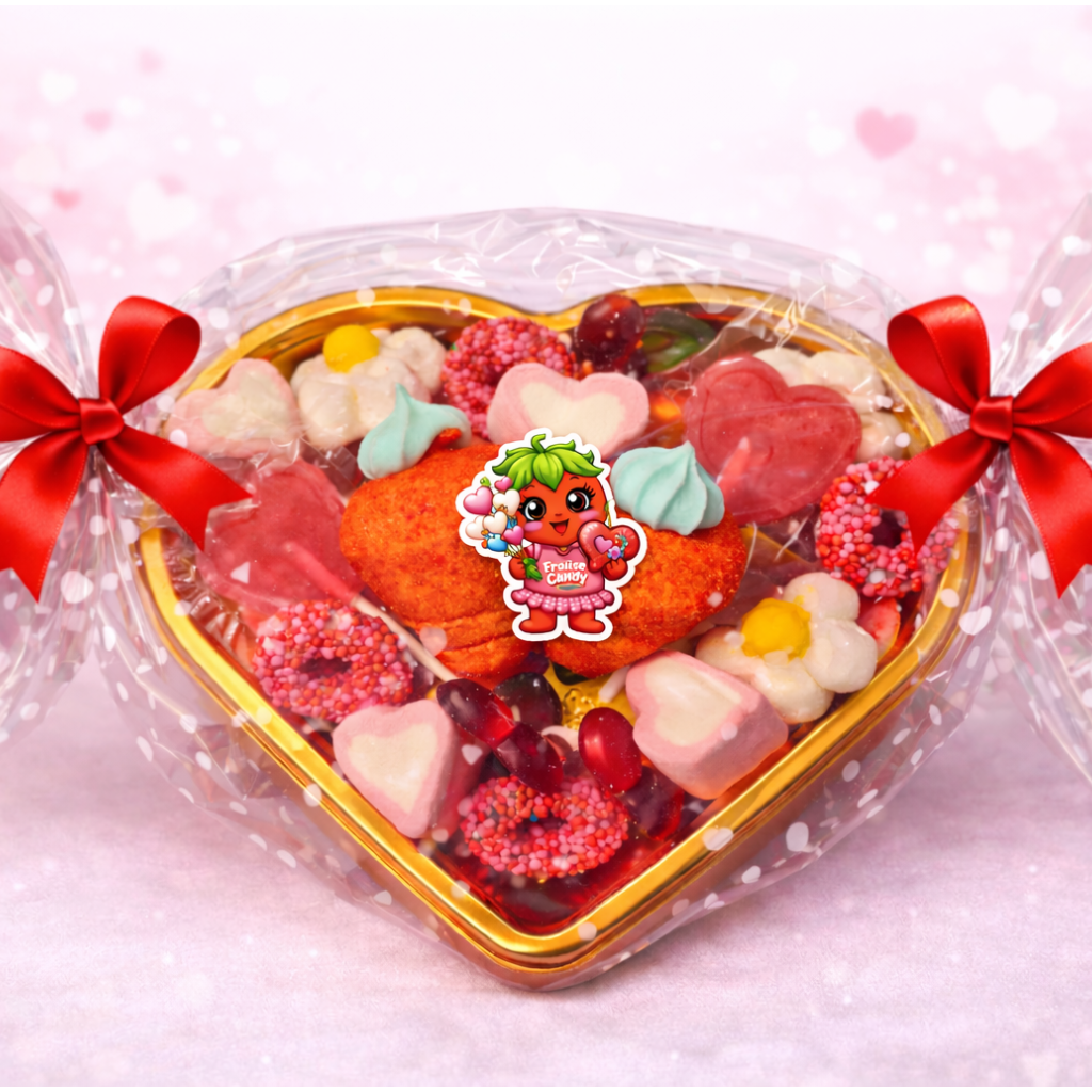 Boîte en forme de cœur remplie de bonbons tendres pour la Saint-Valentin